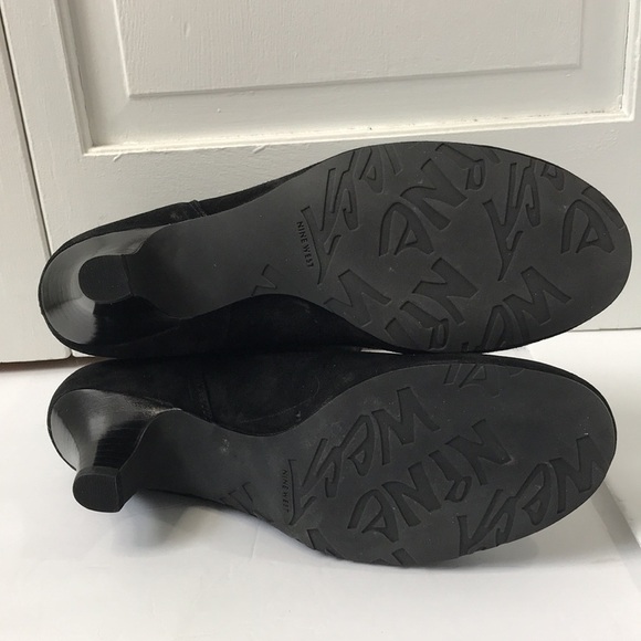 New NINE WEST Black Suede Unlined Leather Heeled Ankle Boots Size 9M - Picture 5 of 5